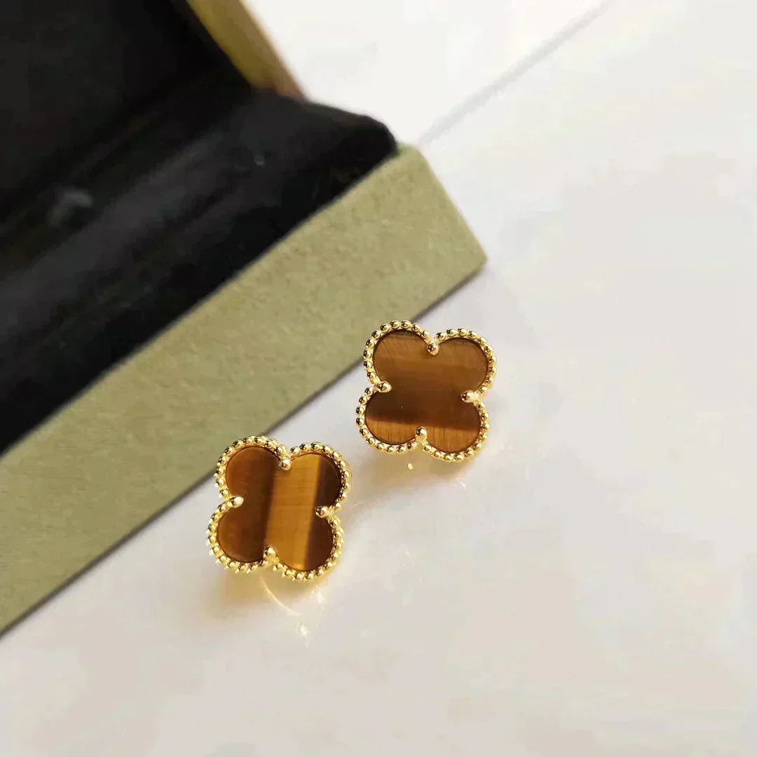 [Avelora Jewelry ]CLOVER MEDIUM 1 MOTIFS TIGER EYE EARRINGS