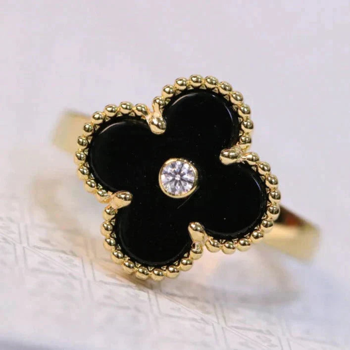 [Avelora Jewelry ]CLOVER ONYX RING GOLD DIAMOND
