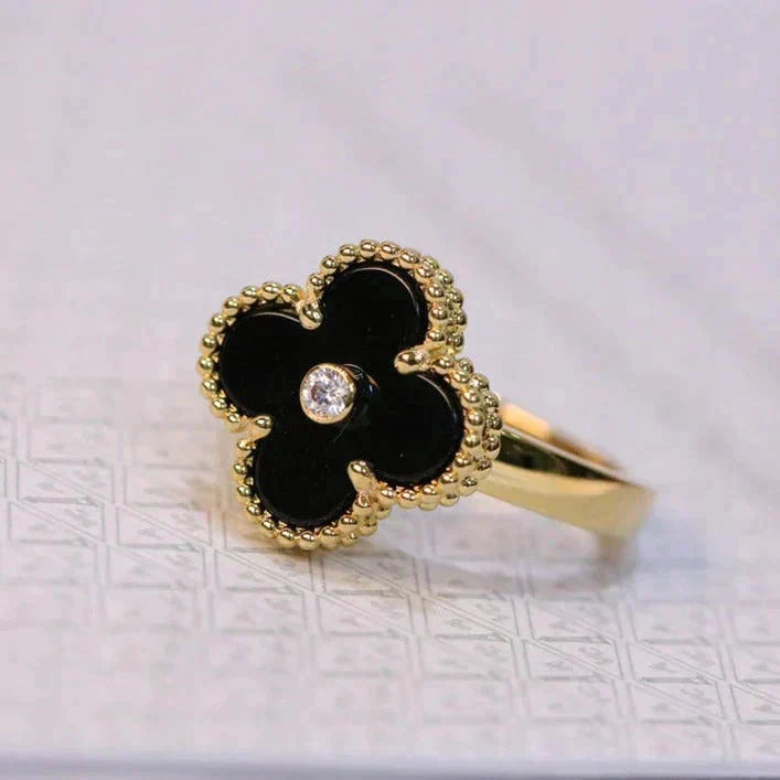[Avelora Jewelry ]CLOVER ONYX RING GOLD DIAMOND
