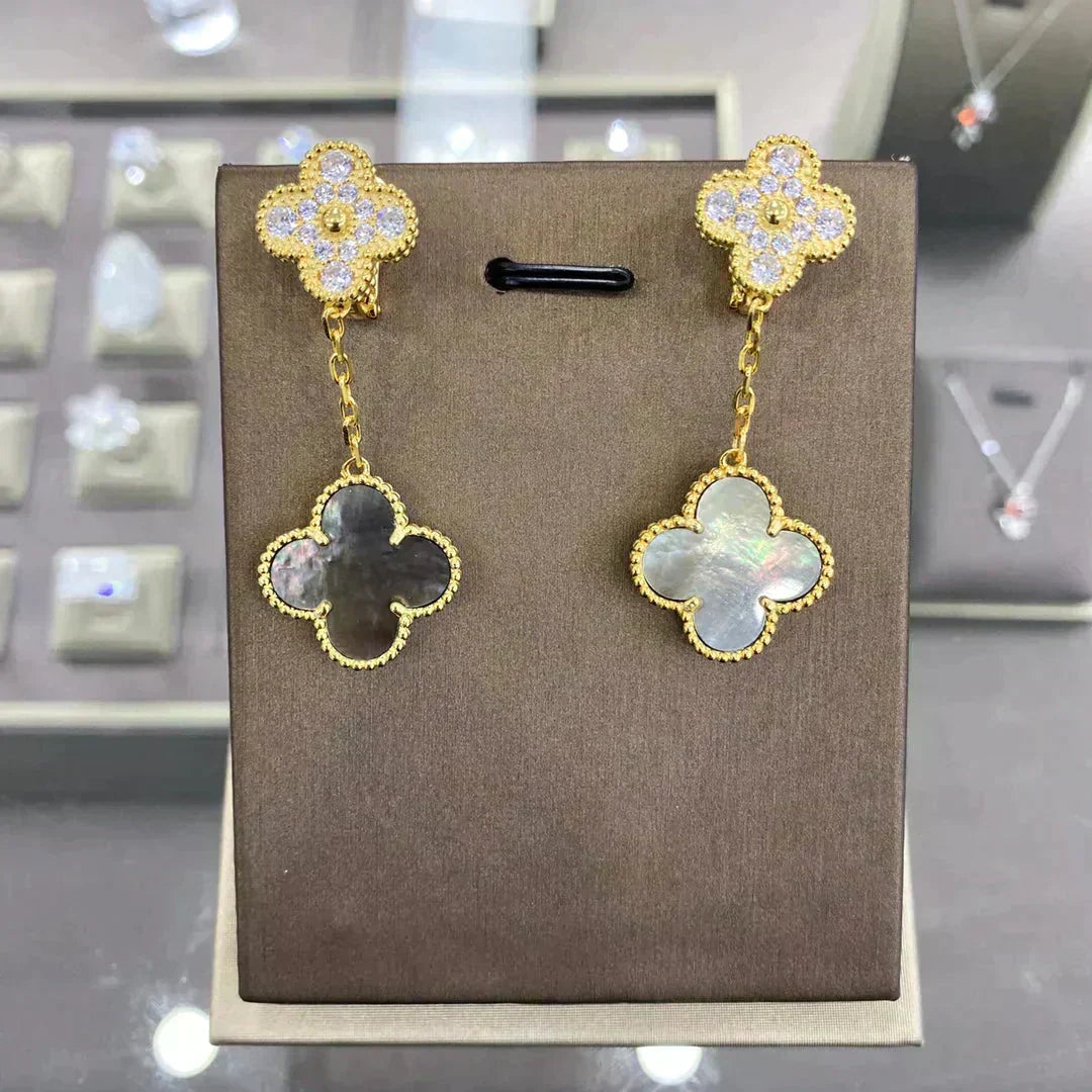 [Avelora Jewelry ]CLOVER  2 MOTIFS  DIAMOND  EARRINGS (MULTIPLE CHOICESç´