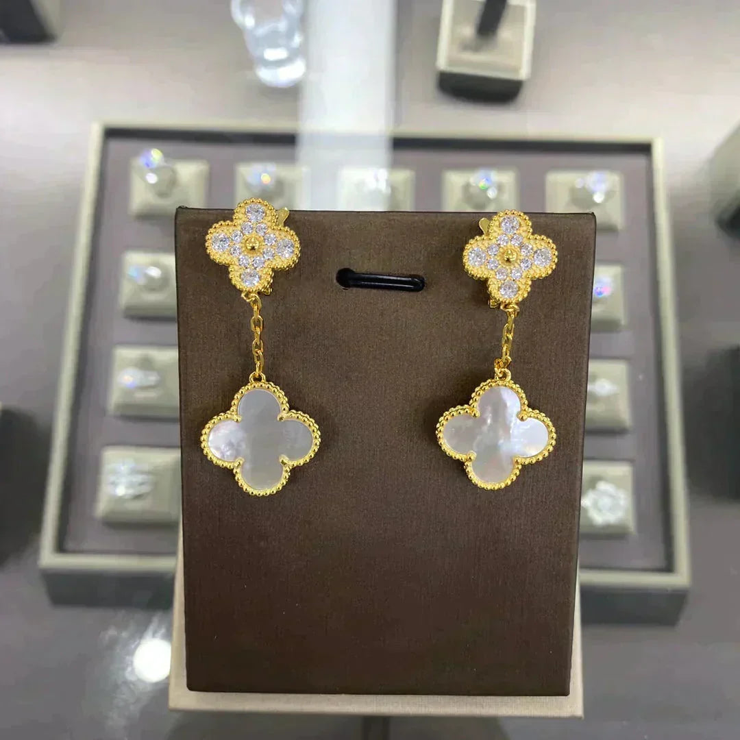 [Avelora Jewelry ]CLOVER  2 MOTIFS  DIAMOND  EARRINGS (MULTIPLE CHOICESç´