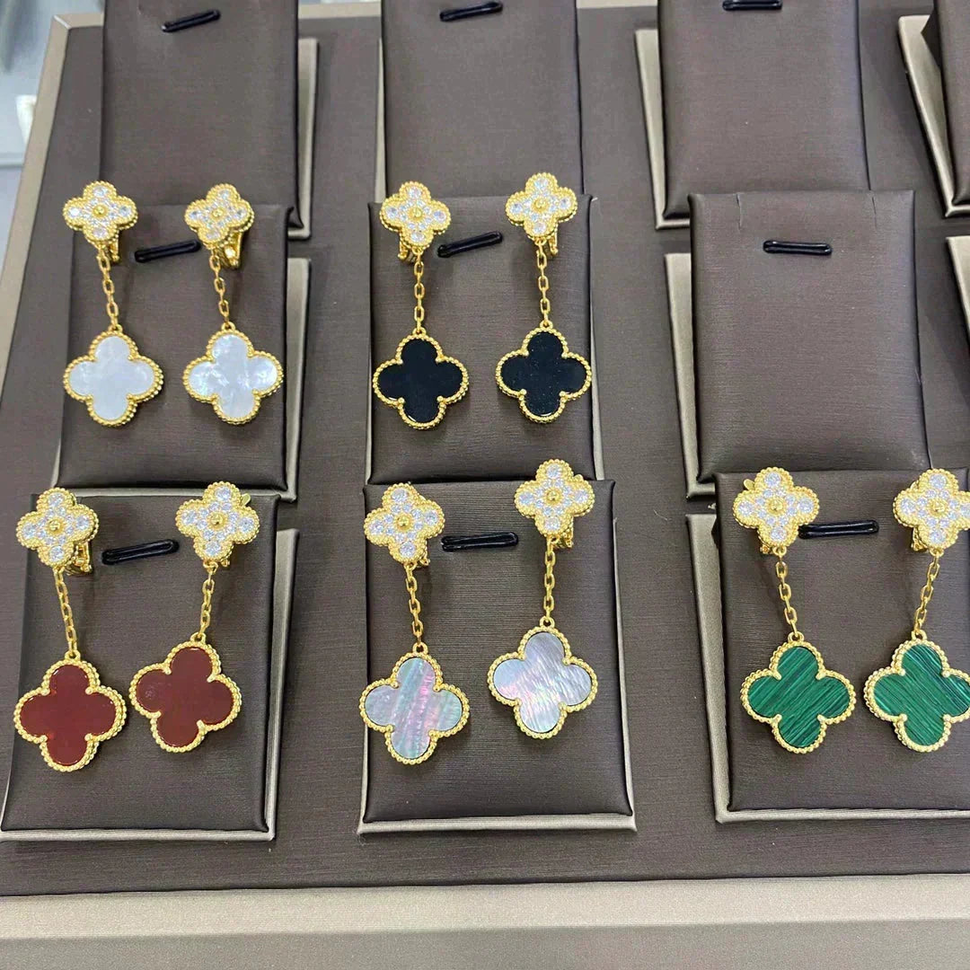 [Avelora Jewelry ]CLOVER  2 MOTIFS  DIAMOND  EARRINGS (MULTIPLE CHOICESç´