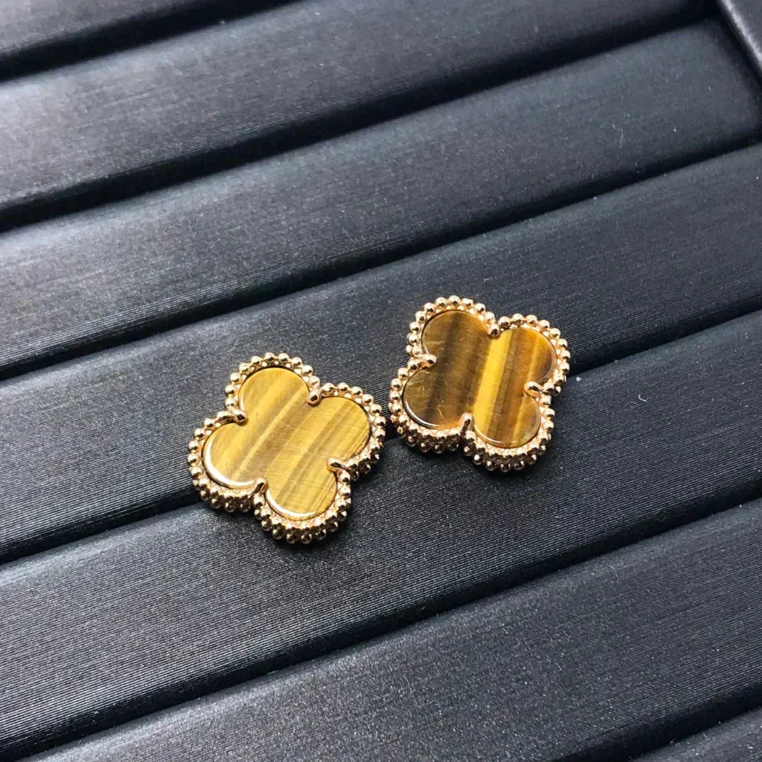 [Avelora Jewelry ]CLOVER MEDIUM 1 MOTIFS TIGER EYE EARRINGS