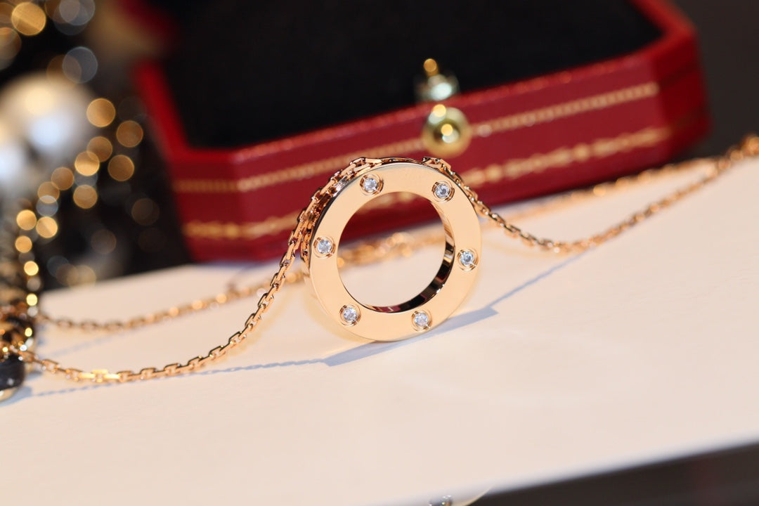 [Avelora Jewelry ]LOVE NECKLACE 16MM 6 DIAMONDS PINK GOLD