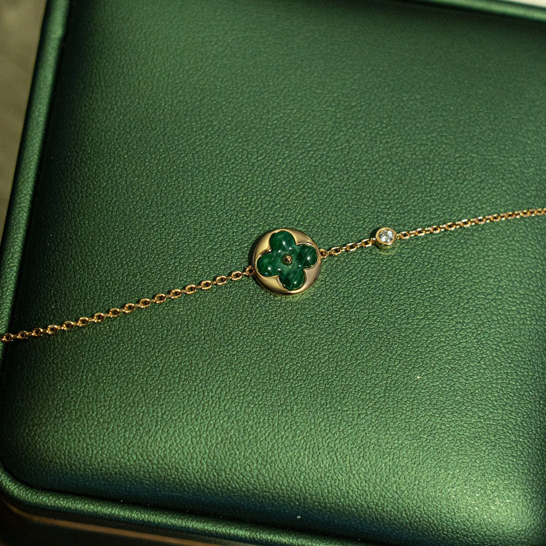 [Avelora Jewelry ]SUN MALACHITE 1 DIAMOND PINK GOLD BRACELET