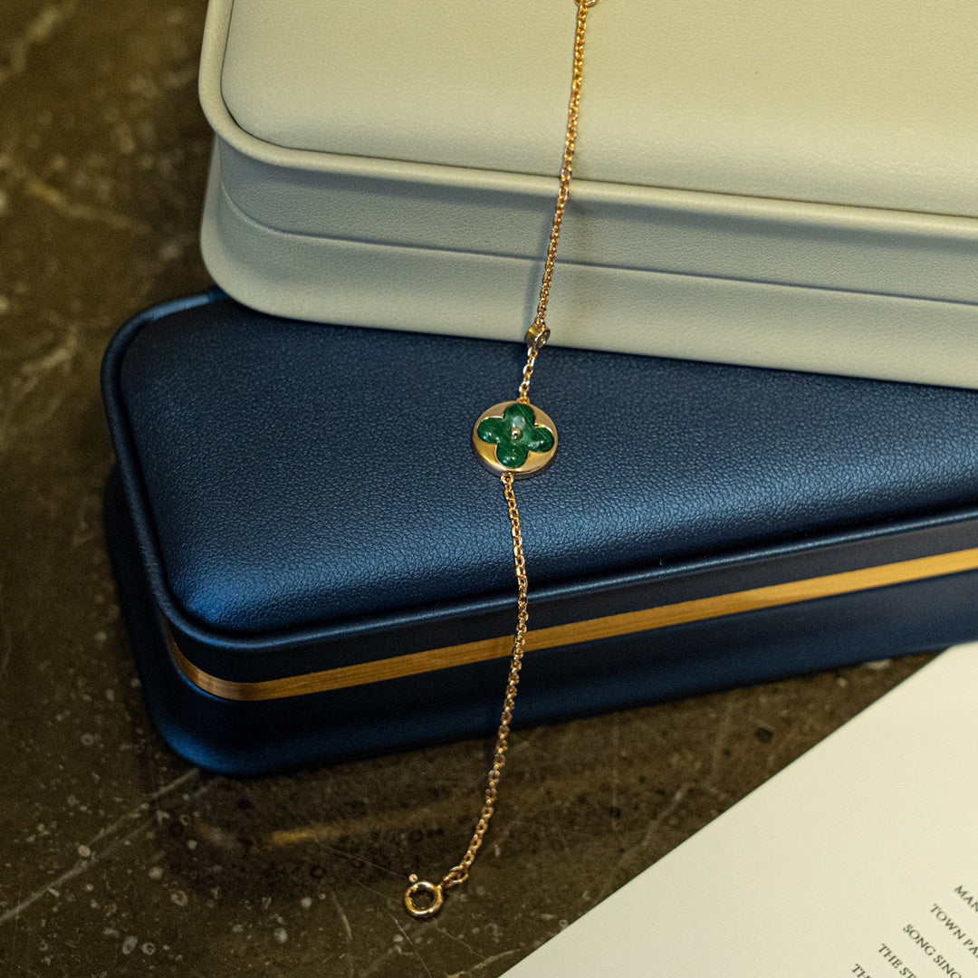 [Avelora Jewelry ]SUN MALACHITE 1 DIAMOND PINK GOLD BRACELET