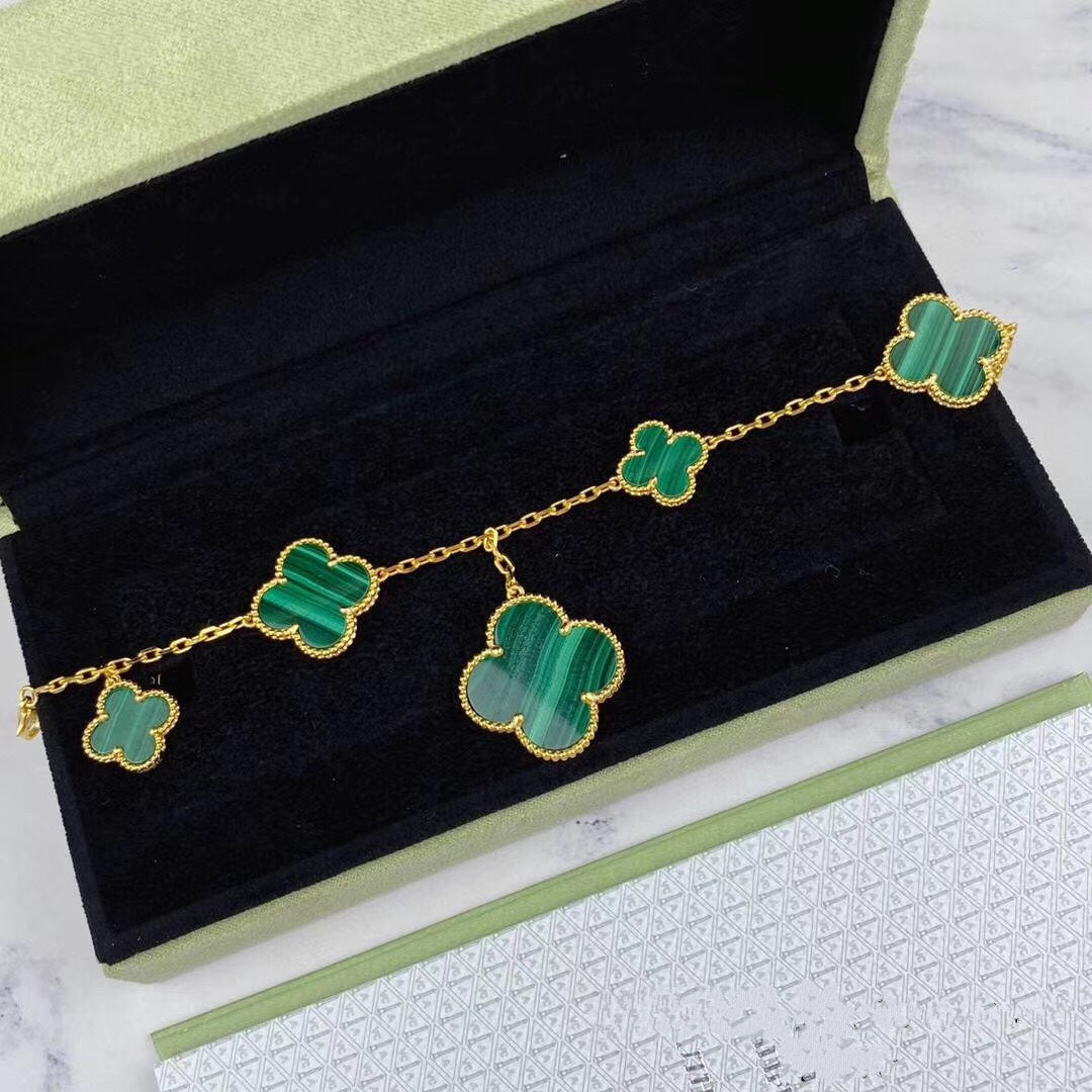 [Avelora Jewelry ]MAGIC CLOVER MALACHITE GOLD BRACELET 5 MOTIFS