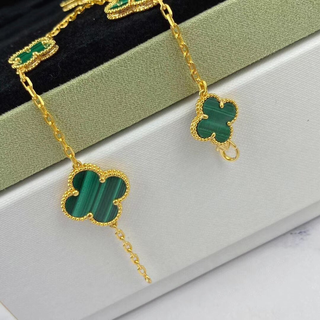 [Avelora Jewelry ]MAGIC CLOVER MALACHITE GOLD BRACELET 5 MOTIFS