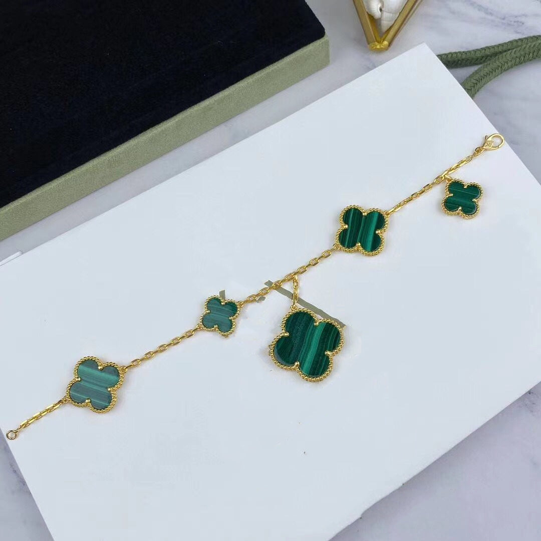 [Avelora Jewelry ]MAGIC CLOVER MALACHITE GOLD BRACELET 5 MOTIFS