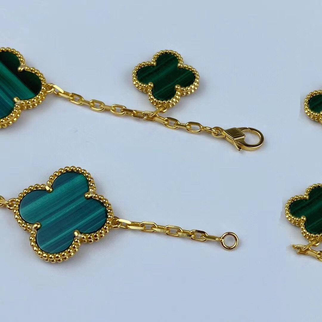 [Avelora Jewelry ]MAGIC CLOVER MALACHITE GOLD BRACELET 5 MOTIFS
