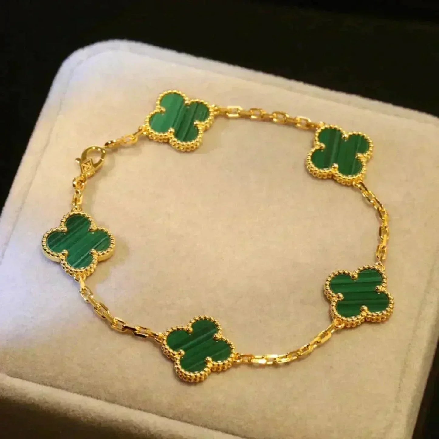[Avelora]LUCKY CLOVER 5-MOTIF BRACELET - MALACHITE COLLECTION