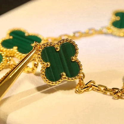 [Avelora]LUCKY CLOVER 5-MOTIF BRACELET - MALACHITE COLLECTION
