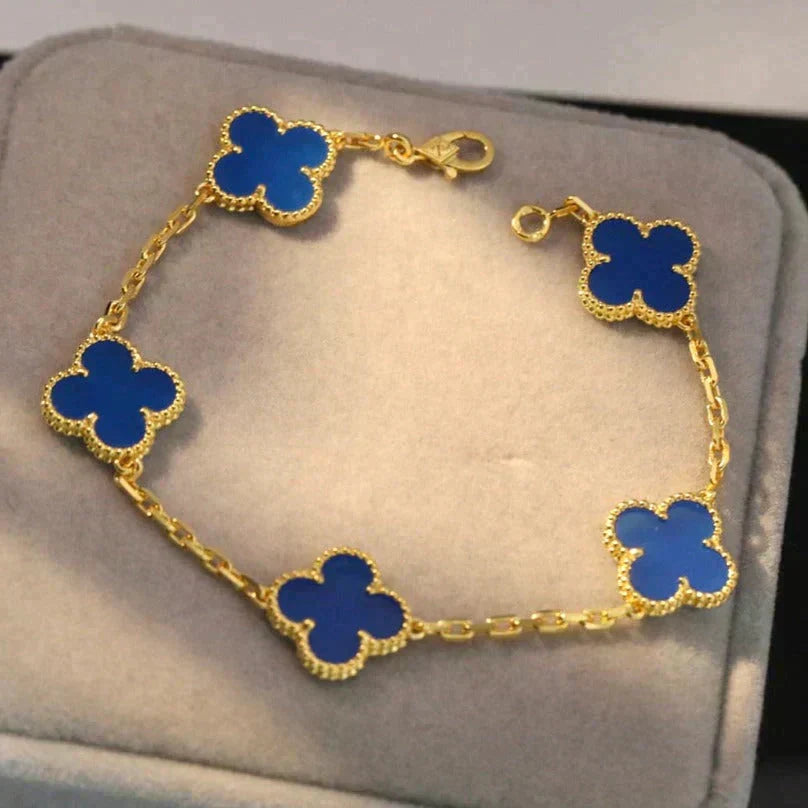 [Avelora]LUCKY CLOVER 5-MOTIF BRACELET - BLUE AGATE COLLECTION