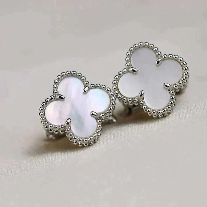 [Avelora Jewelry ]CLOVER MEDIUM 1 MOTIFS  WHITE MOP EARRINGS SILVER