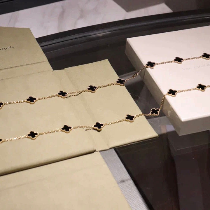 [Avelora Jewelry ]CLOVER 20 MOTIFS ONYX NECKLACE