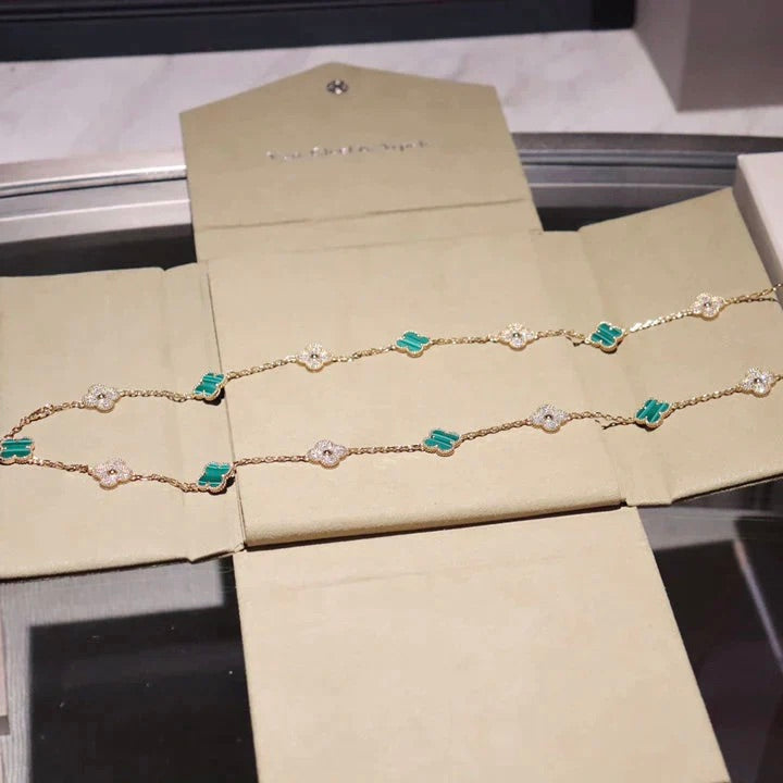 [Avelora Jewelry ]CLOVER 20 MOTIFS MALACHITE DIAMOND NECKLACE