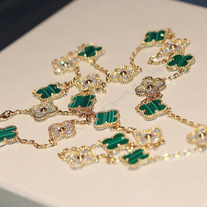 [Avelora Jewelry ]CLOVER 20 MOTIFS MALACHITE DIAMOND NECKLACE