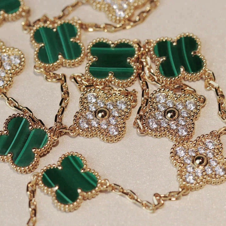 [Avelora Jewelry ]CLOVER 20 MOTIFS MALACHITE DIAMOND NECKLACE