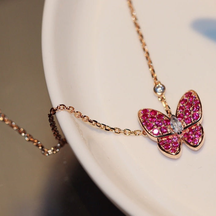 [Avelora Jewelry ]BUTTERFLY RED DIAMOND ROSE GOLD NECKLACE