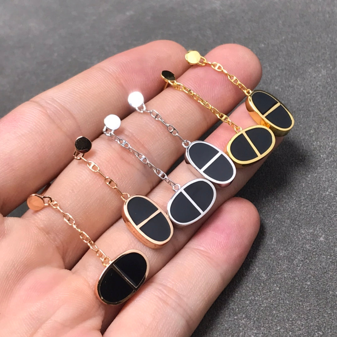 [Avelora]CHAINE VERSO BLACK CERAMIC SILVER EARRINGS
