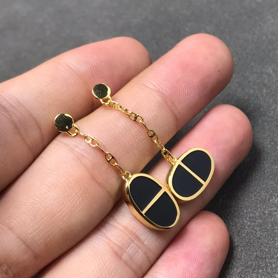 [Avelora]CHAINE VERSO BLACK CERAMIC SILVER EARRINGS