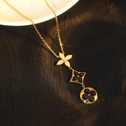 [Avelora]STAR AND SUN ONYX ROSE GOLD NECKLACE