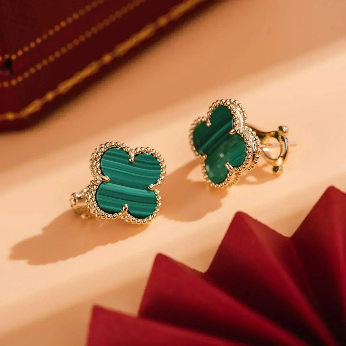 [Avelora Jewelry ]CLOVER MEDIUM 1 MOTIFS MALACHITE  EARRINGS