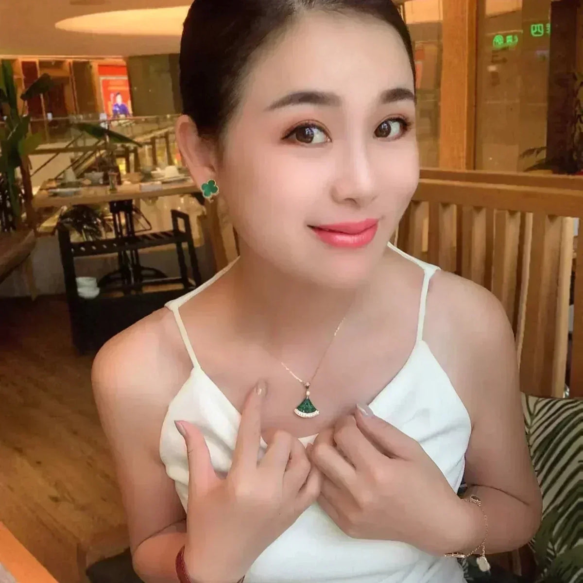 [Avelora Jewelry ]CLOVER MEDIUM 1 MOTIFS MALACHITE  EARRINGS