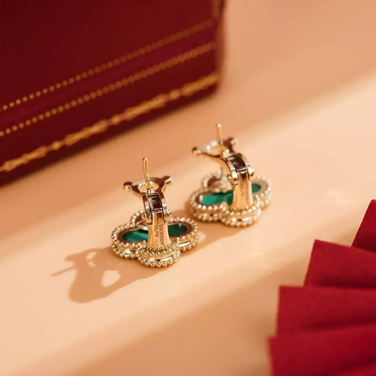 [Avelora Jewelry ]CLOVER MEDIUM 1 MOTIFS MALACHITE  EARRINGS