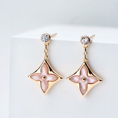 [Avelora]DOUBLE STAR ROSE GOLD MOP DROP EARRINGS