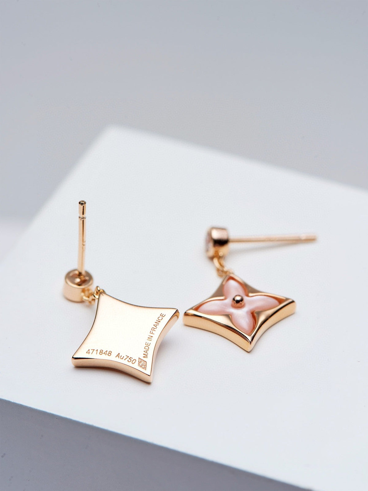 [Avelora Jewelry ]DOUBLE STAR PINK GOLD MOP DROP EARRINGS