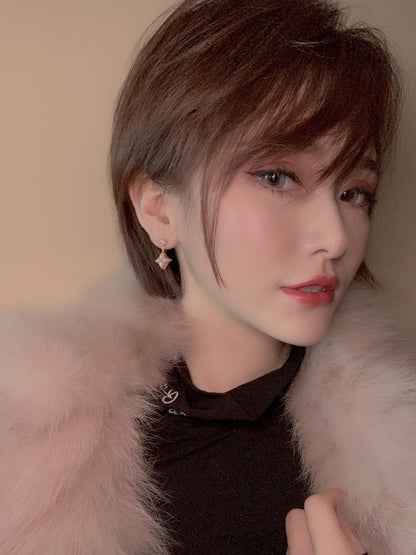 [Avelora]DOUBLE STAR ROSE GOLD MOP DROP EARRINGS