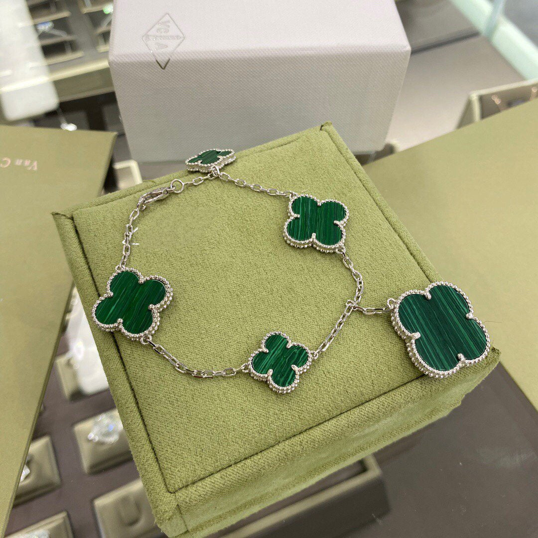 [Avelora Jewelry ]CLOVER 5 MOTIFS SIVLER MALACHITE BRACELET