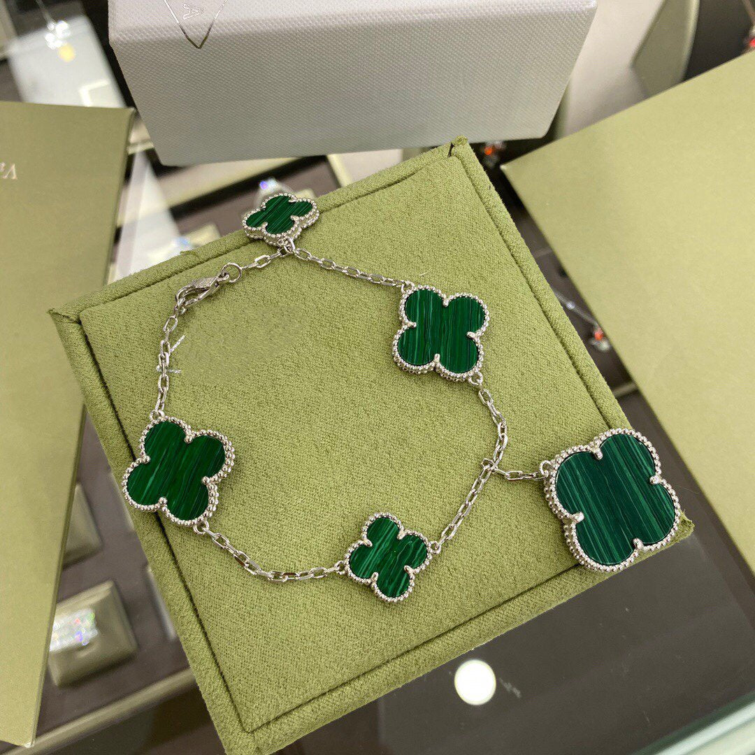 [Avelora Jewelry ]CLOVER 5 MOTIFS SIVLER MALACHITE BRACELET