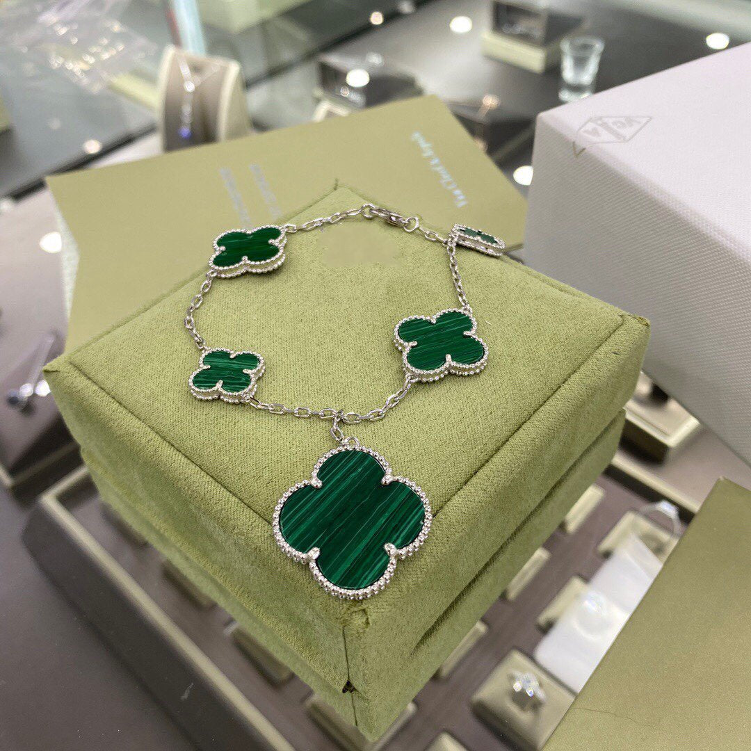 [Avelora Jewelry ]CLOVER 5 MOTIFS SIVLER MALACHITE BRACELET