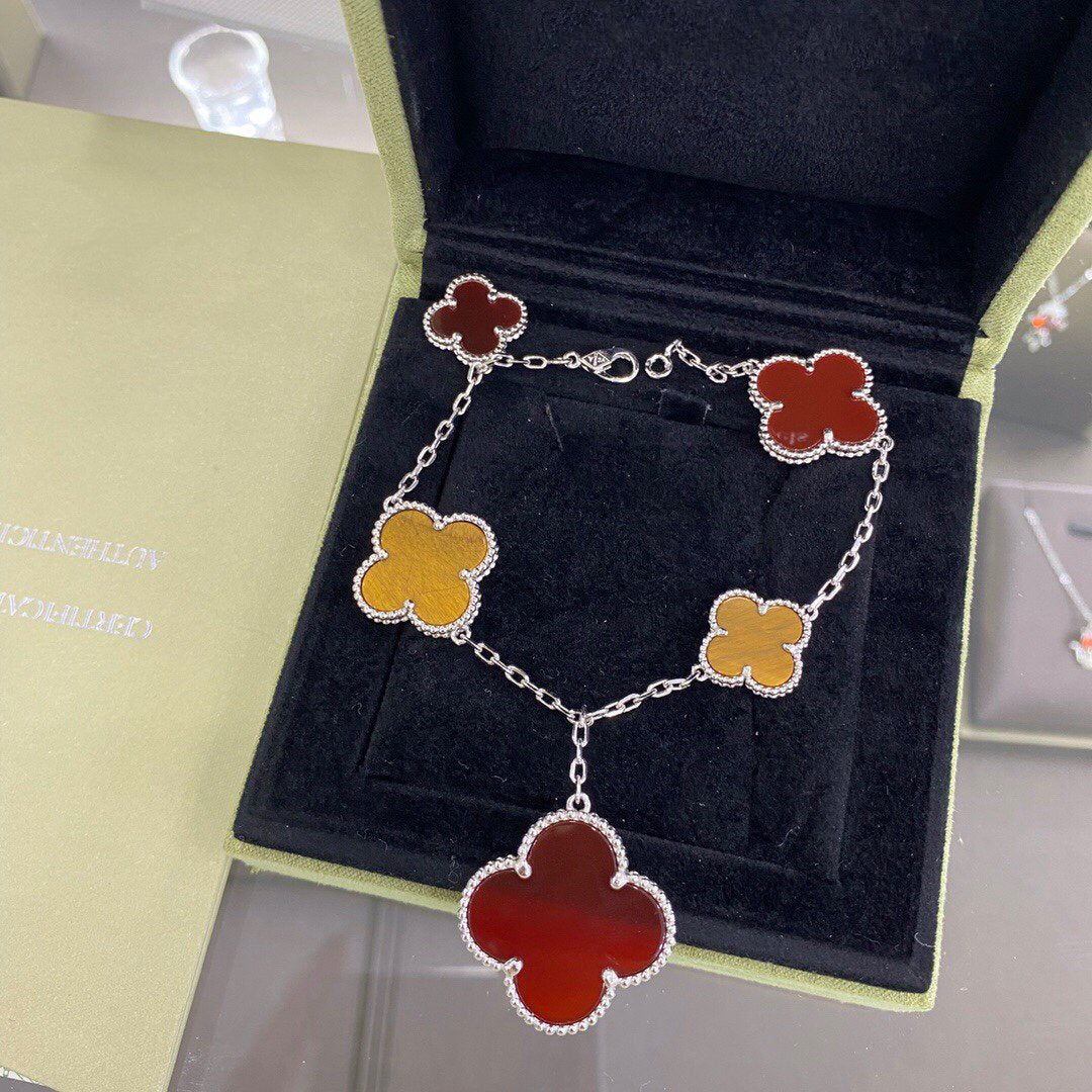 [Avelora Jewelry ]CLOVER 5 MOTIFS SIVLER CARNELIAN TIGER EYE BRACELET