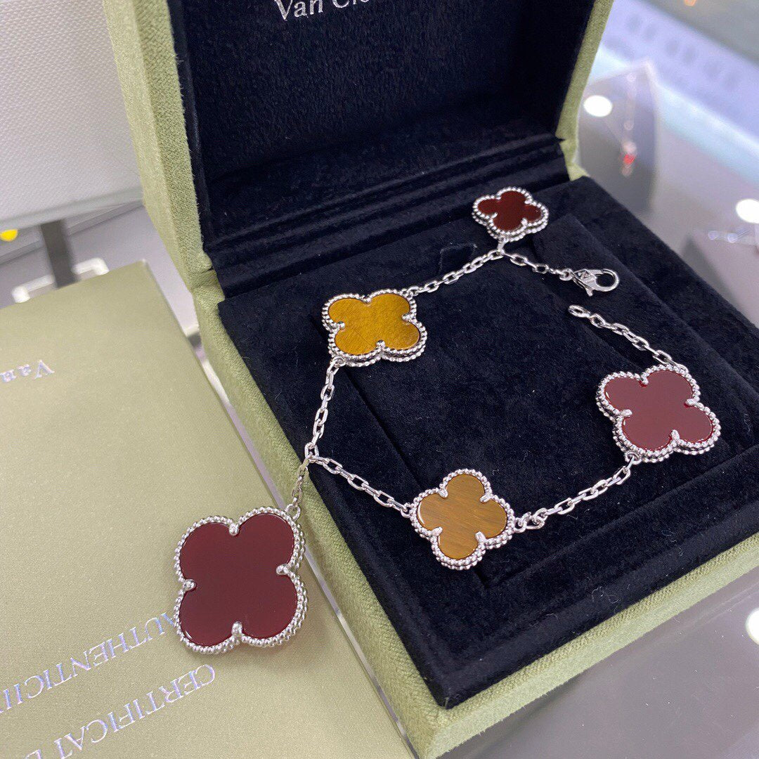 [Avelora Jewelry ]CLOVER 5 MOTIFS SIVLER CARNELIAN TIGER EYE BRACELET