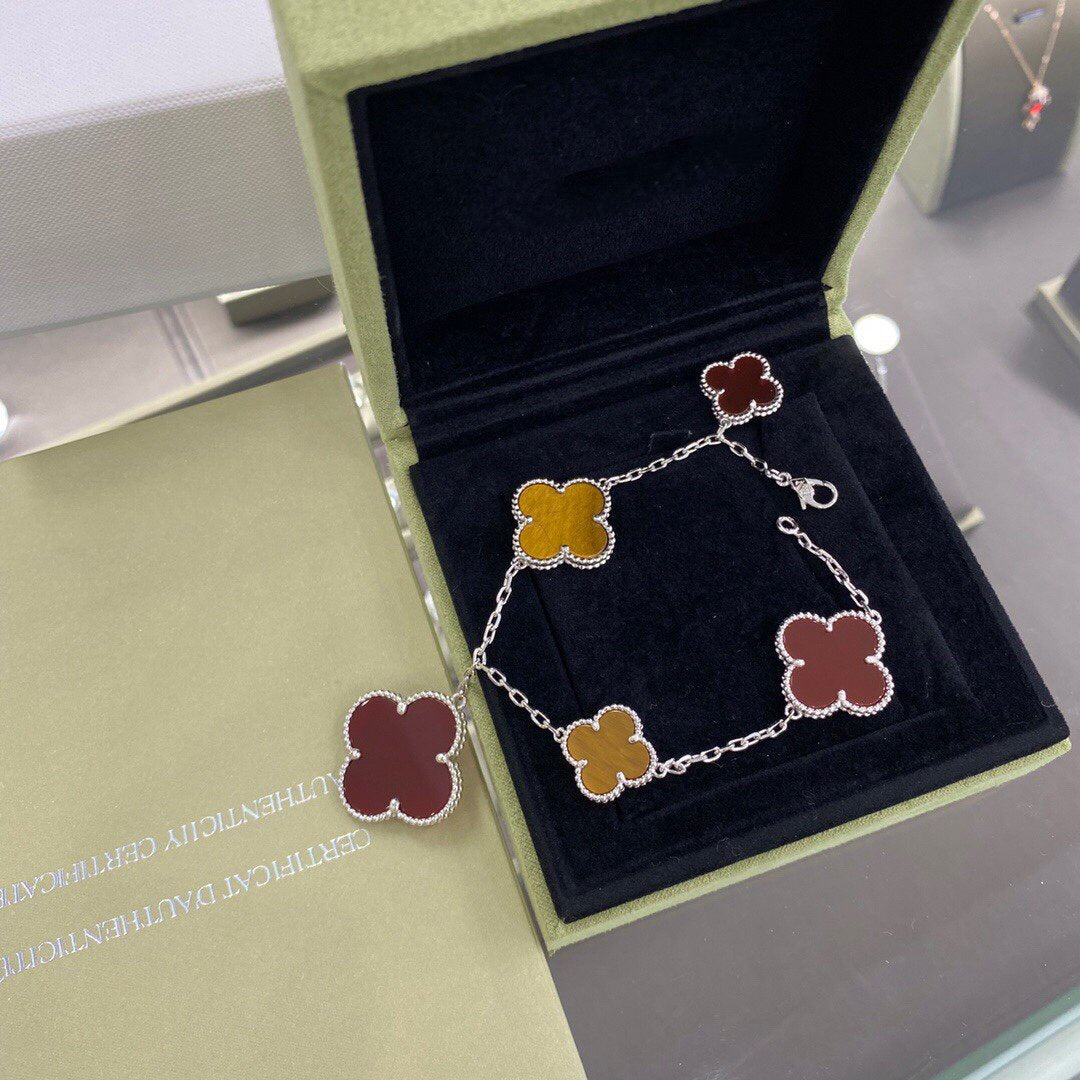 [Avelora Jewelry ]CLOVER 5 MOTIFS SIVLER CARNELIAN TIGER EYE BRACELET