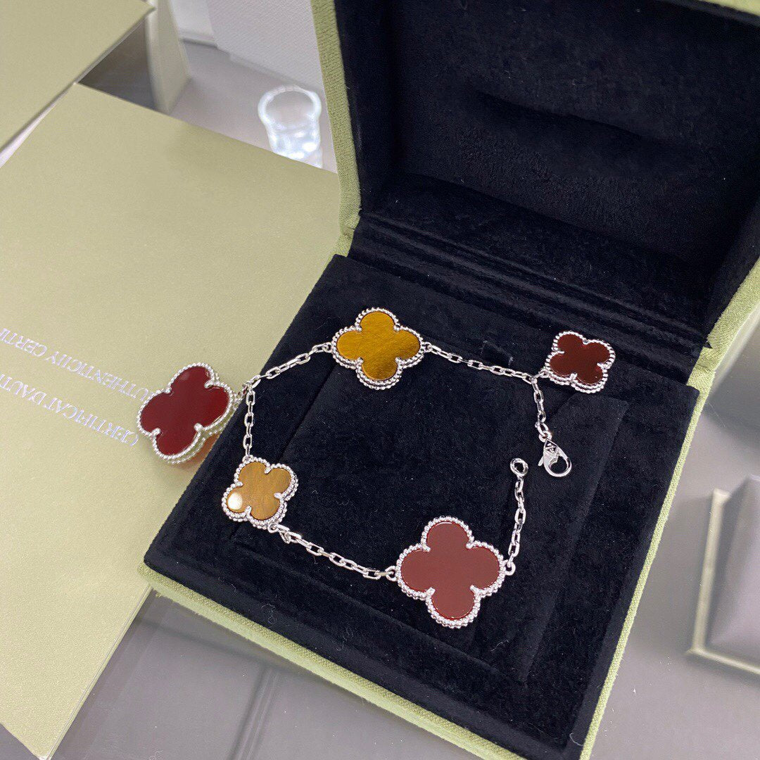 [Avelora Jewelry ]CLOVER 5 MOTIFS SIVLER CARNELIAN TIGER EYE BRACELET