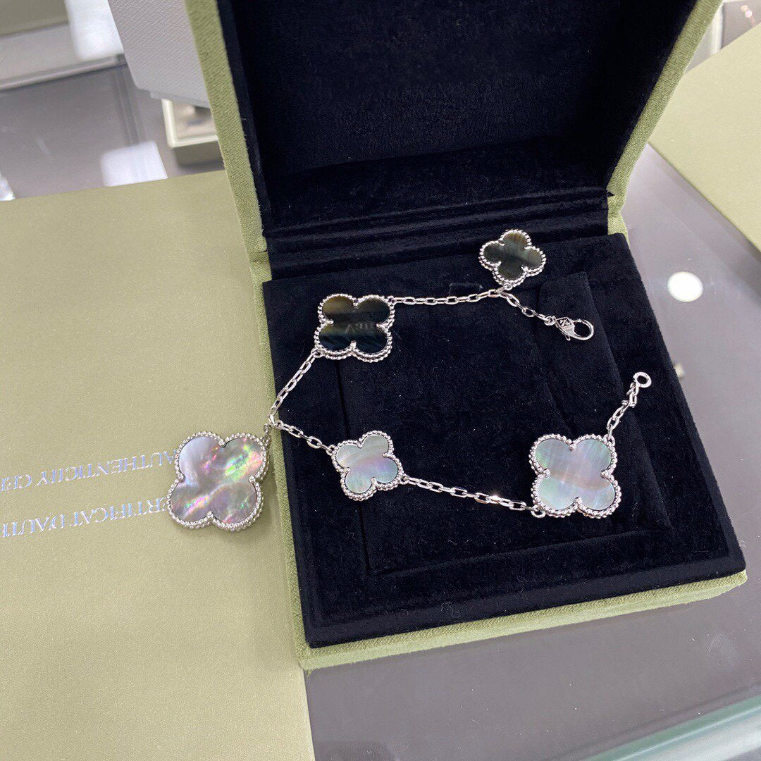 [Avelora Jewelry ]CLOVER 5 MOTIFS SIVLER DARK MOP BRACELET