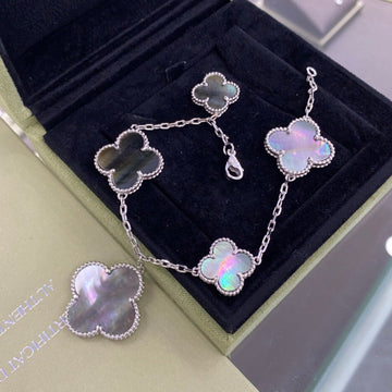 [Avelora Jewelry ]CLOVER 5 MOTIFS SIVLER DARK MOP BRACELET