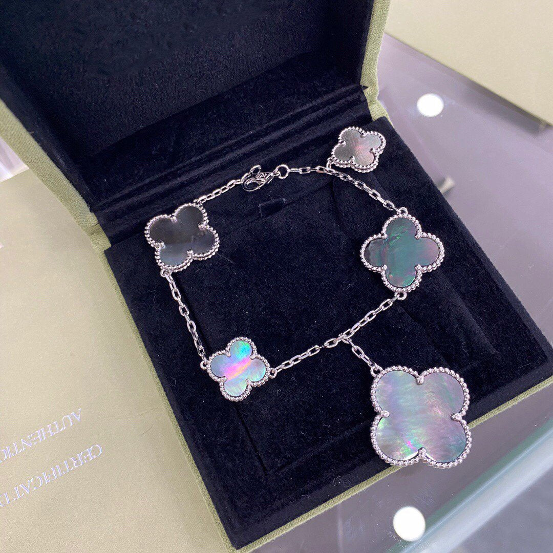 [Avelora Jewelry ]CLOVER 5 MOTIFS SIVLER DARK MOP BRACELET