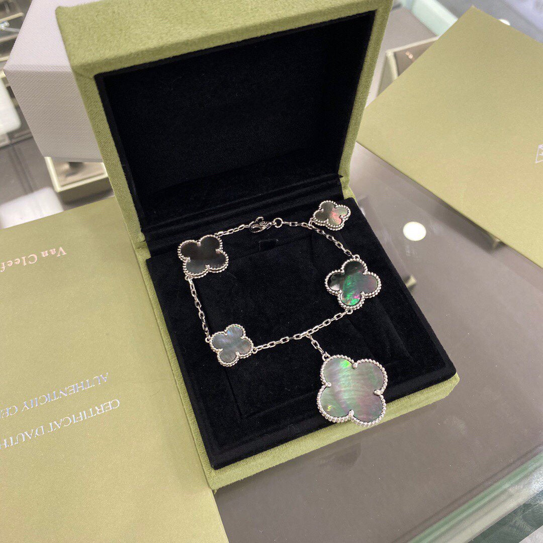 [Avelora Jewelry ]CLOVER 5 MOTIFS SIVLER DARK MOP BRACELET