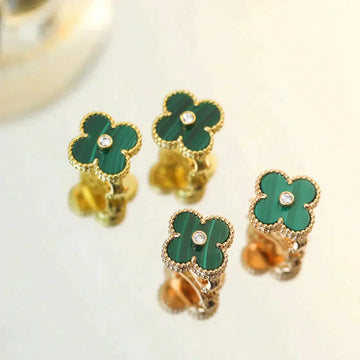 [Avelora Jewelry ]CLOVER MEDIUM 1 MOTIFS MALACHITE DIAMOND EARRINGS