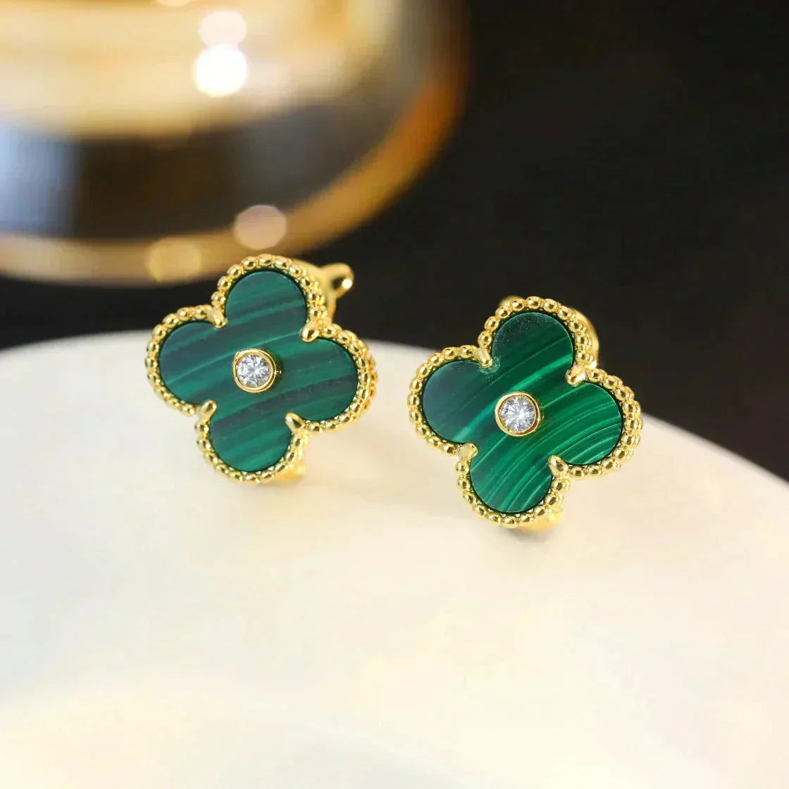 [Avelora Jewelry ]CLOVER MEDIUM 1 MOTIFS MALACHITE DIAMOND EARRINGS