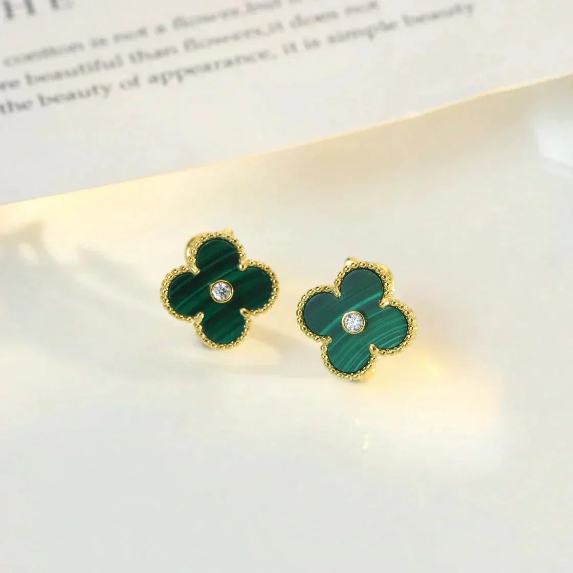 [Avelora Jewelry ]CLOVER MEDIUM 1 MOTIFS MALACHITE DIAMOND EARRINGS
