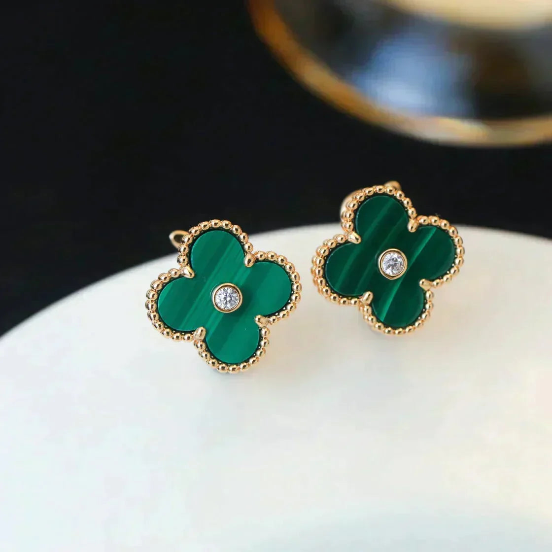 [Avelora Jewelry ]CLOVER MEDIUM 1 MOTIFS MALACHITE DIAMOND EARRINGS