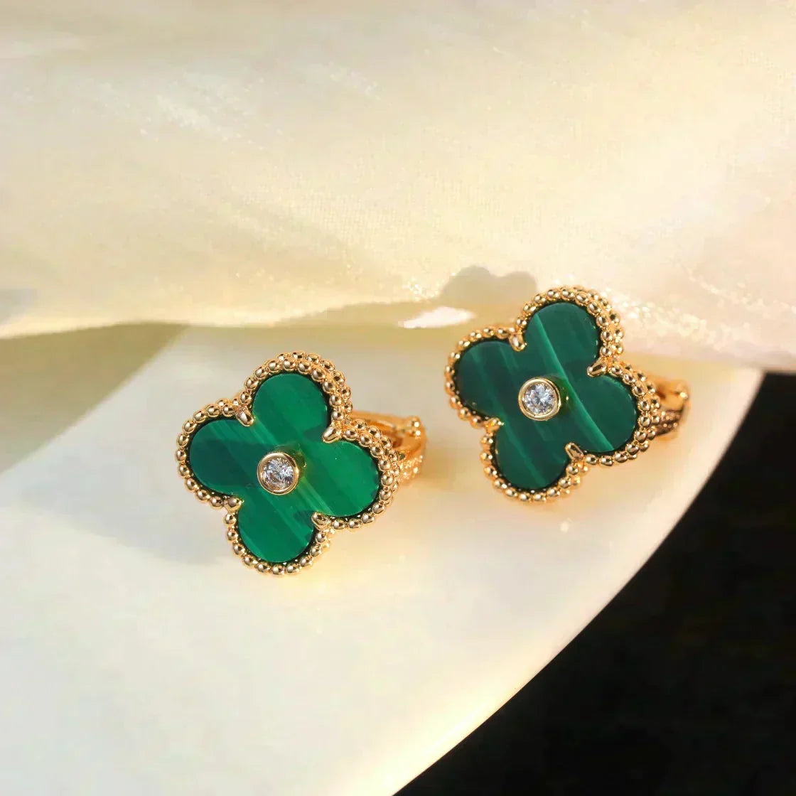 [Avelora Jewelry ]CLOVER MEDIUM 1 MOTIFS MALACHITE DIAMOND EARRINGS