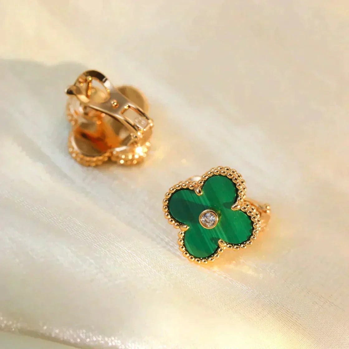 [Avelora Jewelry ]CLOVER MEDIUM 1 MOTIFS MALACHITE DIAMOND EARRINGS