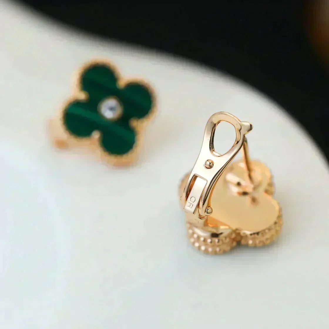 [Avelora Jewelry ]CLOVER MEDIUM 1 MOTIFS MALACHITE DIAMOND EARRINGS